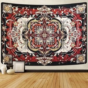 Intricate Red and Black Tapestry Wall Decor